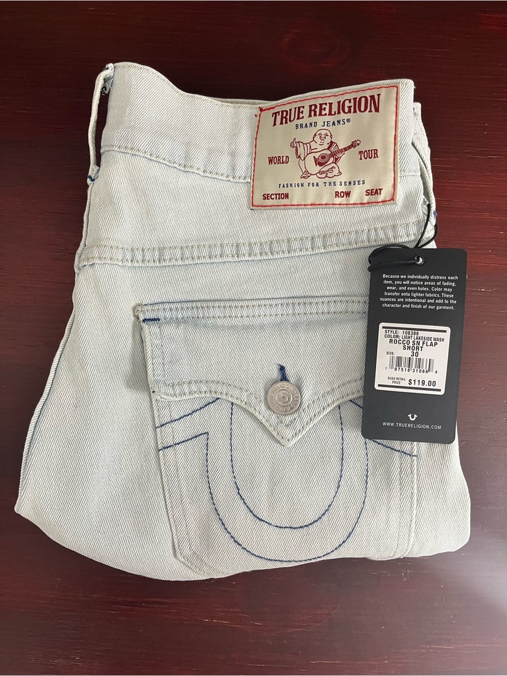 True Religion Men's Rocco  Relaxed Sn Flap Skinny Jeans Shorts Sz 30